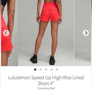 Lululemon NWOT Speed Up Shorts 4”-Carnation Red